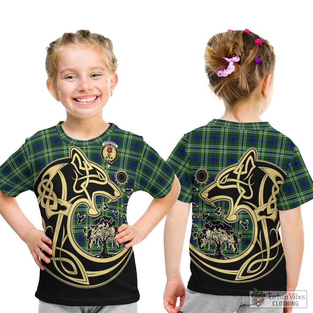 Learmonth Tartan Kid T-Shirt with Family Crest Celtic Wolf Style - Tartan Vibes Clothing