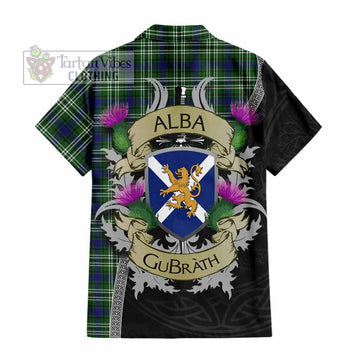 Tartan Vibes Clothing Learmonth Tartan Family Crest Short Sleeve Button Shirt Lion Rampant Royal Thistle Shield Celtic Inspired