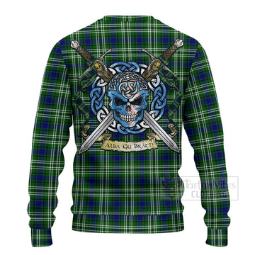 Learmonth Tartan Ugly Sweater with Family Crest Celtic Skull Style