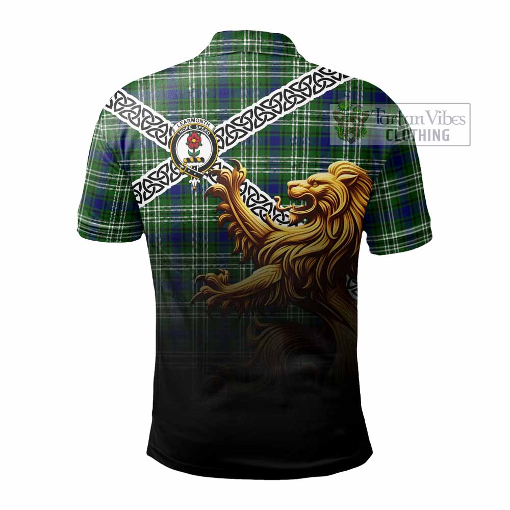 Tartan Vibes Clothing Learmonth Crest Tartan Polo Shirt with Golden Lion Emblem Celtic Style