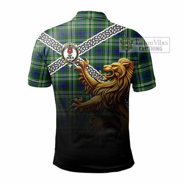 Learmonth Crest Tartan Polo Shirt with Golden Lion Emblem Celtic Style
