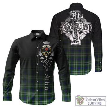 Learmonth Tartan Long Sleeve Button Up Featuring Alba Gu Brath Family Crest Celtic Inspired