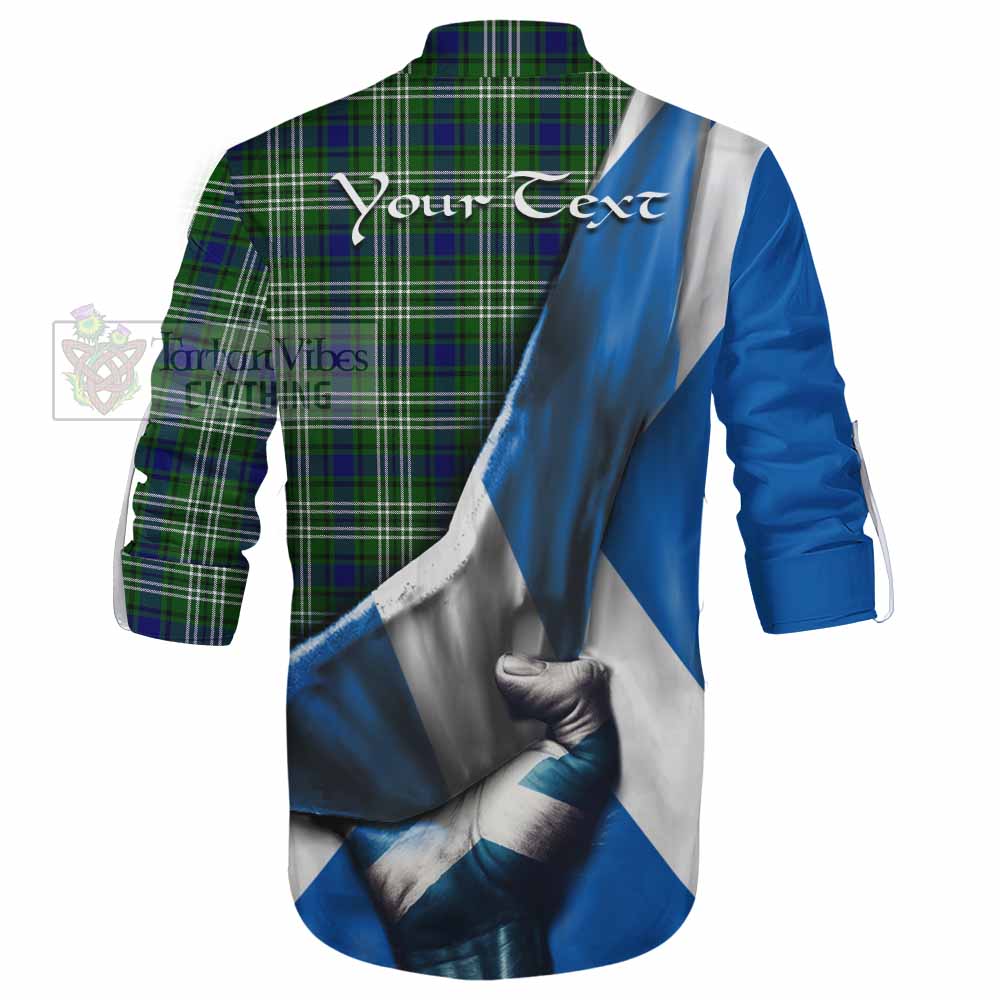 Tartan Vibes Clothing Learmonth Tartan Ghillie Kilt Shirt with Family Crest Scotland Patriotic Style