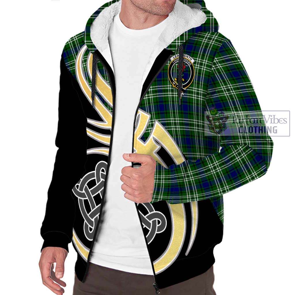 Learmonth Tartan Sherpa Hoodie with Family Crest and Celtic Symbol Style - Tartan Vibes Clothing
