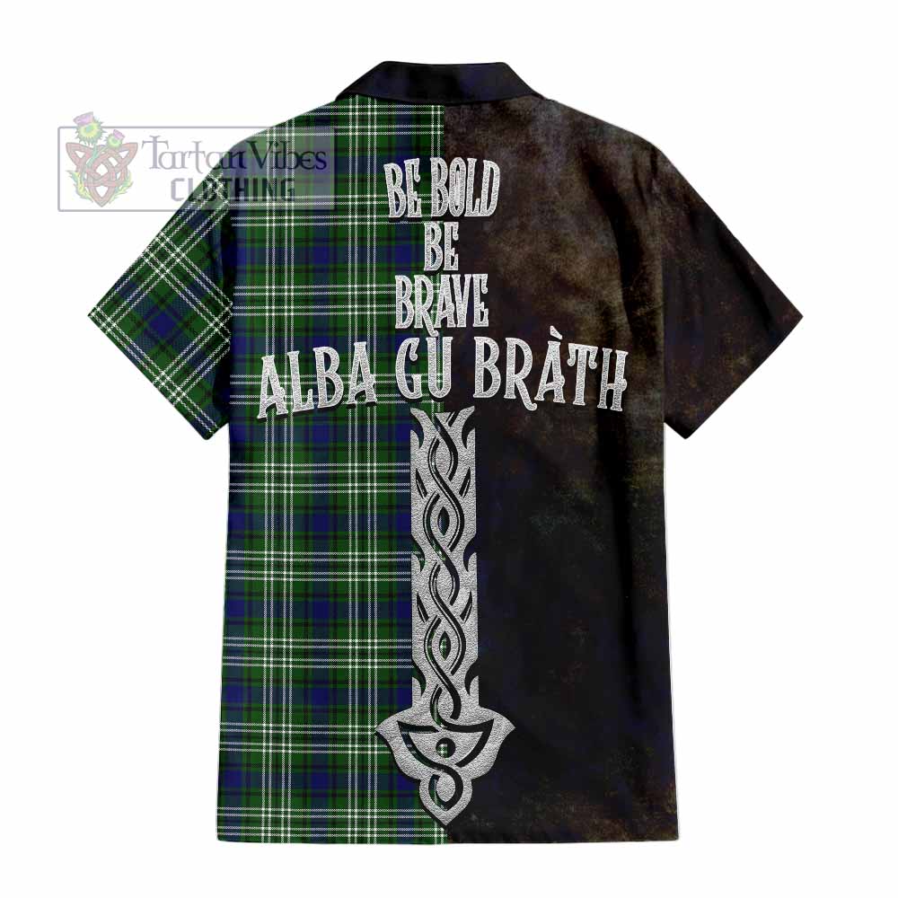 Tartan Vibes Clothing Learmonth Tartan Family Crest Short Sleeve Button Shirt Alba Gu Brath Be Brave Lion Ancient Style