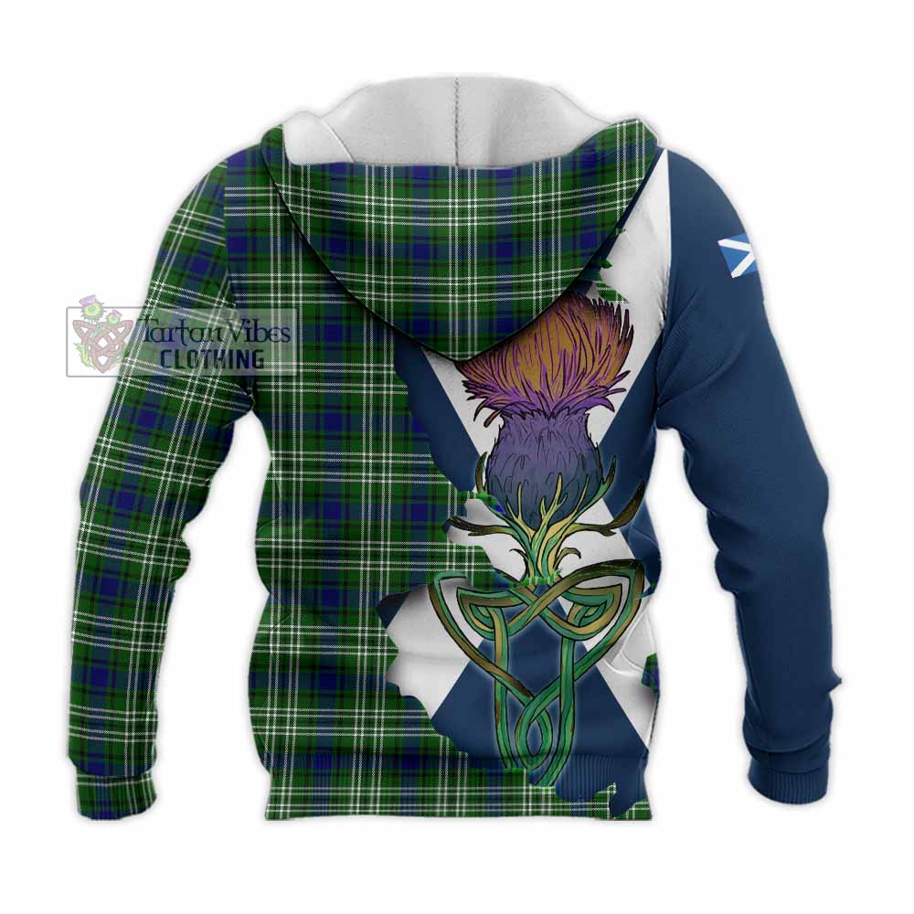 Tartan Vibes Clothing Learmonth Tartan Family Crest Knitted Hoodie Scottish Thistle Celtic Inspired