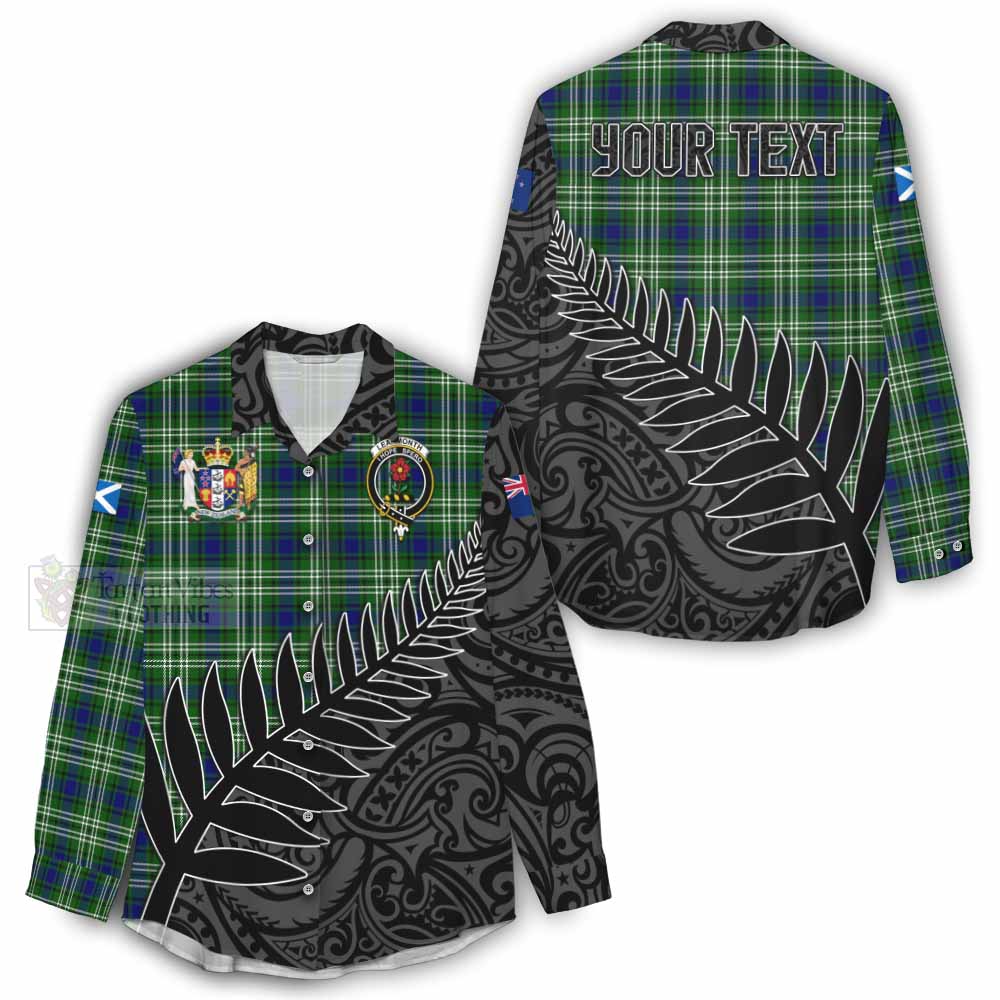 Tartan Vibes Clothing Learmonth Crest Tartan Women's Casual Shirt with New Zealand Silver Fern Half Style