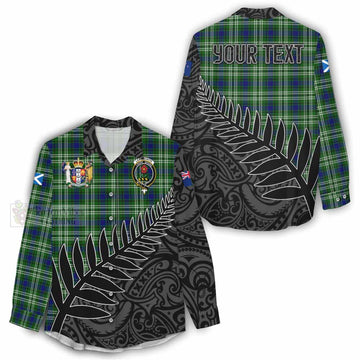 Tartan Vibes Clothing Learmonth Crest Tartan Women's Casual Shirt with New Zealand Silver Fern Half Style