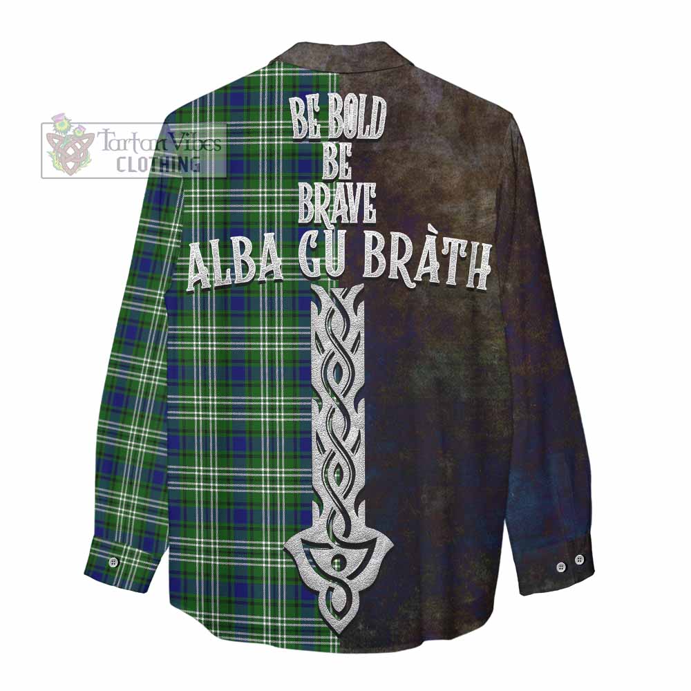 Tartan Vibes Clothing Learmonth Tartan Family Crest Women's Casual Shirt Alba Gu Brath Be Brave Lion Ancient Style