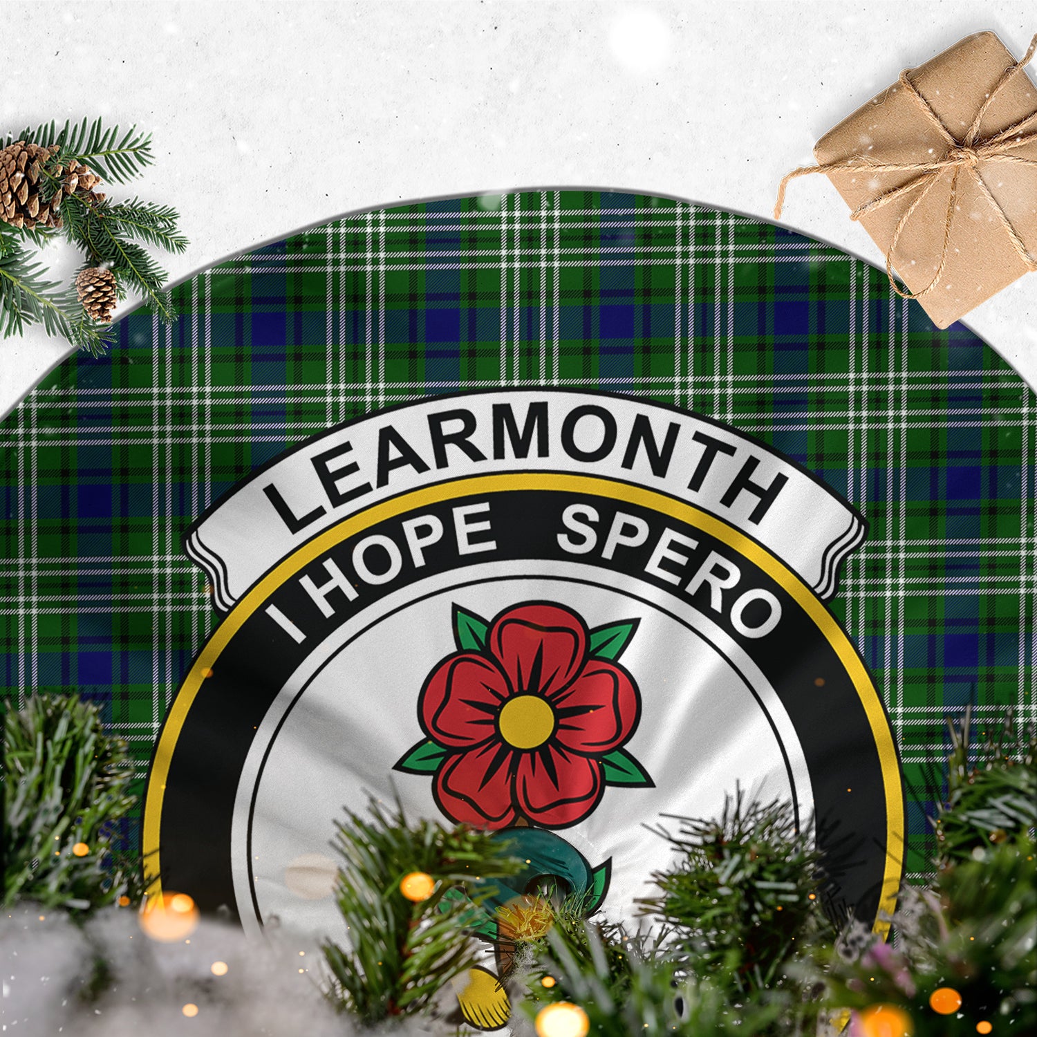 Learmonth Tartan Christmas Tree Skirt with Family Crest - Tartanvibesclothing