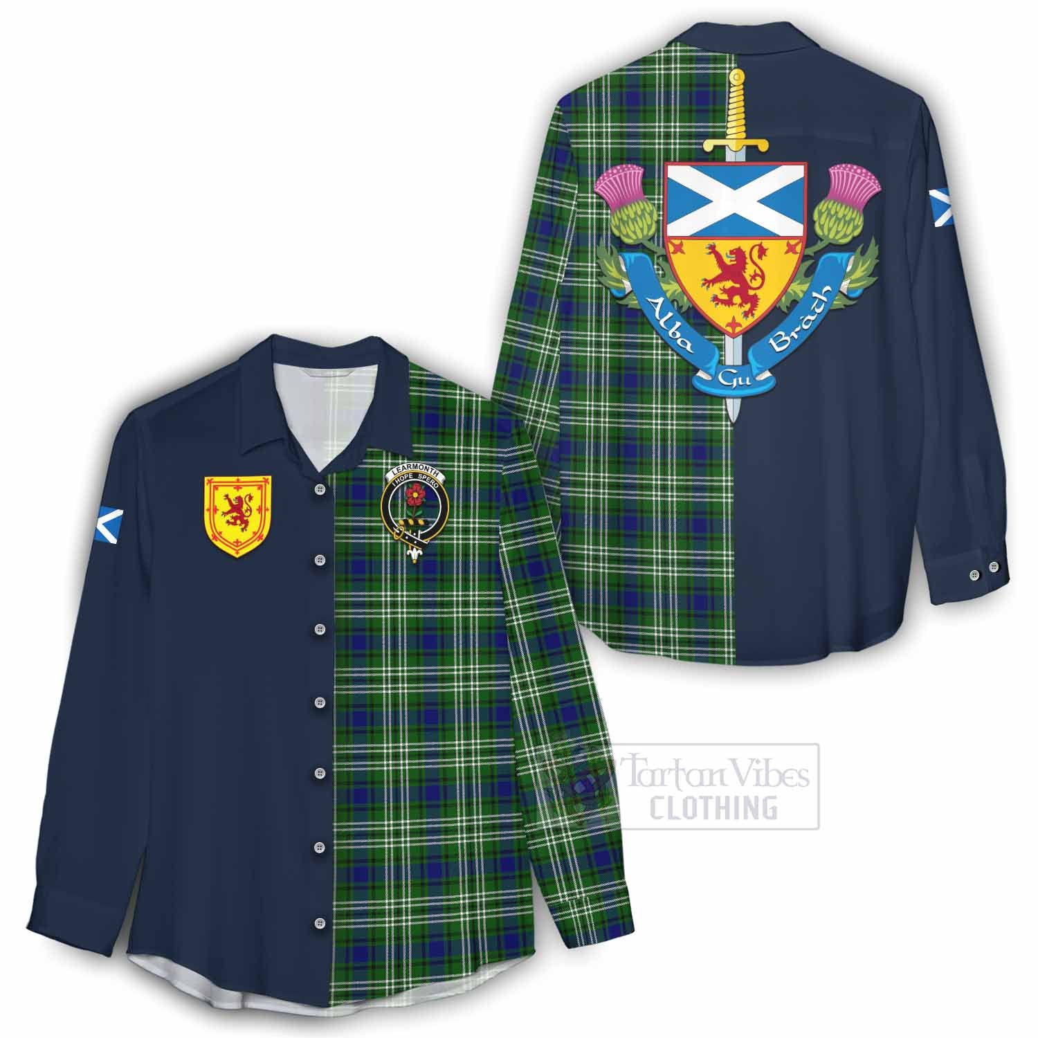 Tartan Vibes Clothing Learmonth Tartan Women's Casual Shirt Alba with Scottish Lion Royal Arm Half Style