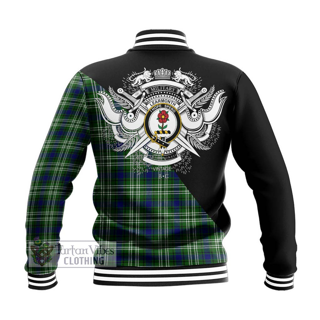 Learmonth Tartan Baseball Jacket with Family Crest and Military Logo Style - Tartanvibesclothing Shop