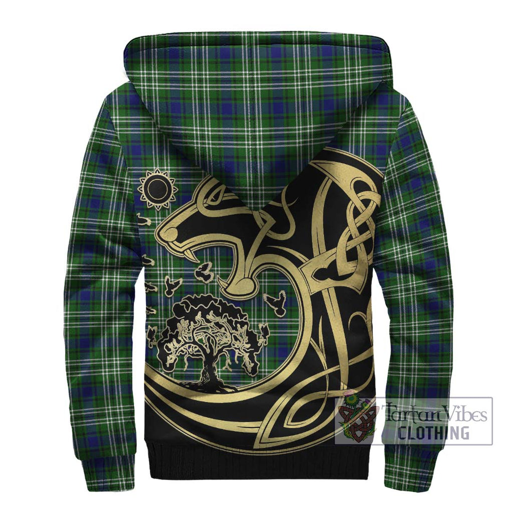 Learmonth Tartan Sherpa Hoodie with Family Crest Celtic Wolf Style - Tartan Vibes Clothing