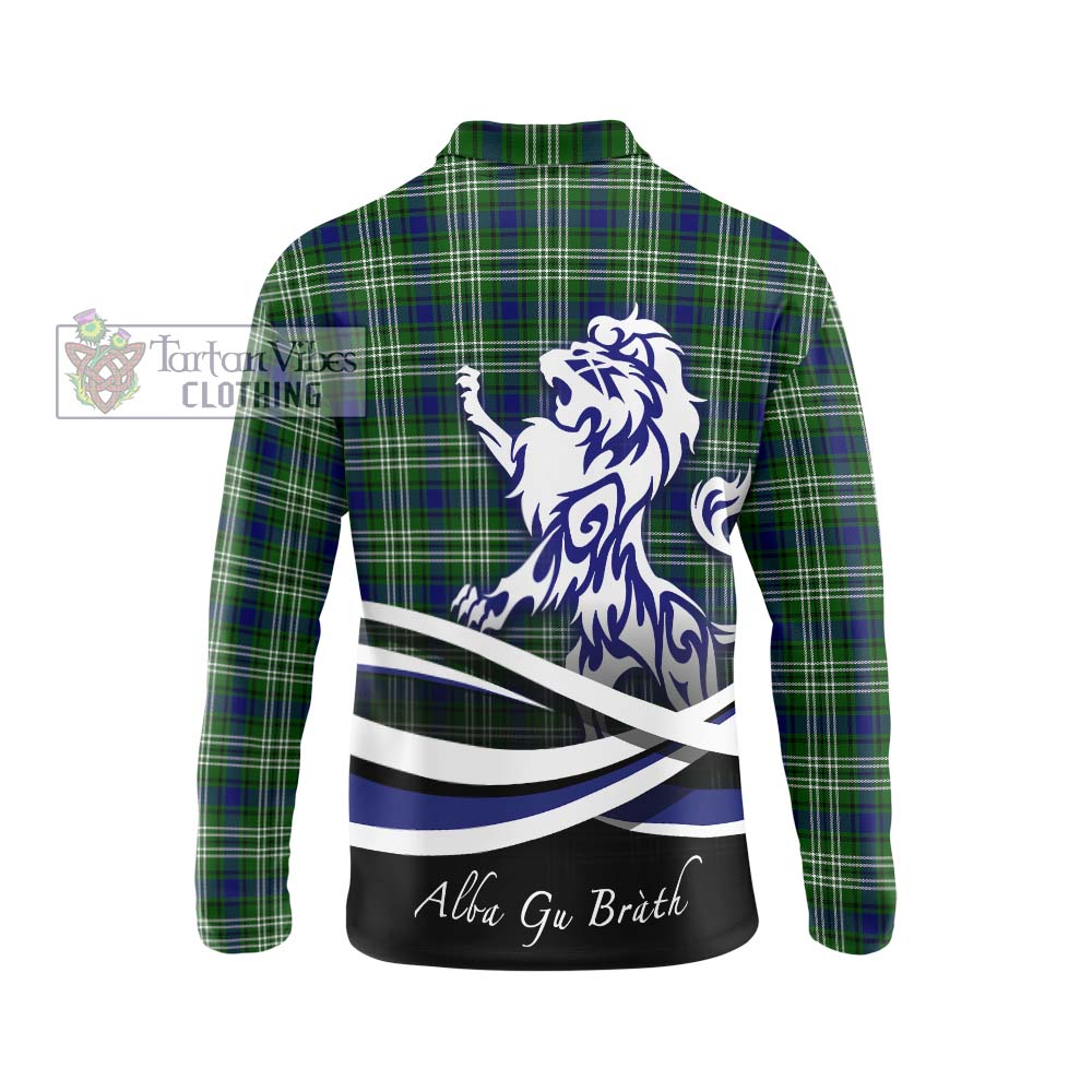 Learmonth Tartan Long Sleeve Polo Shirt with Alba Gu Brath Regal Lion Emblem - Tartanvibesclothing Shop