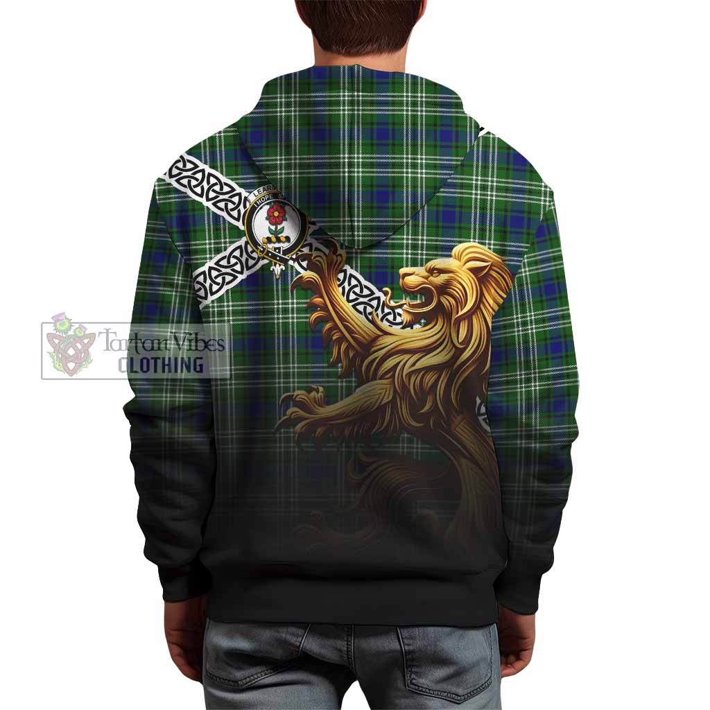 Tartan Vibes Clothing Learmonth Crest Tartan Hoodie with Golden Lion Emblem Celtic Style