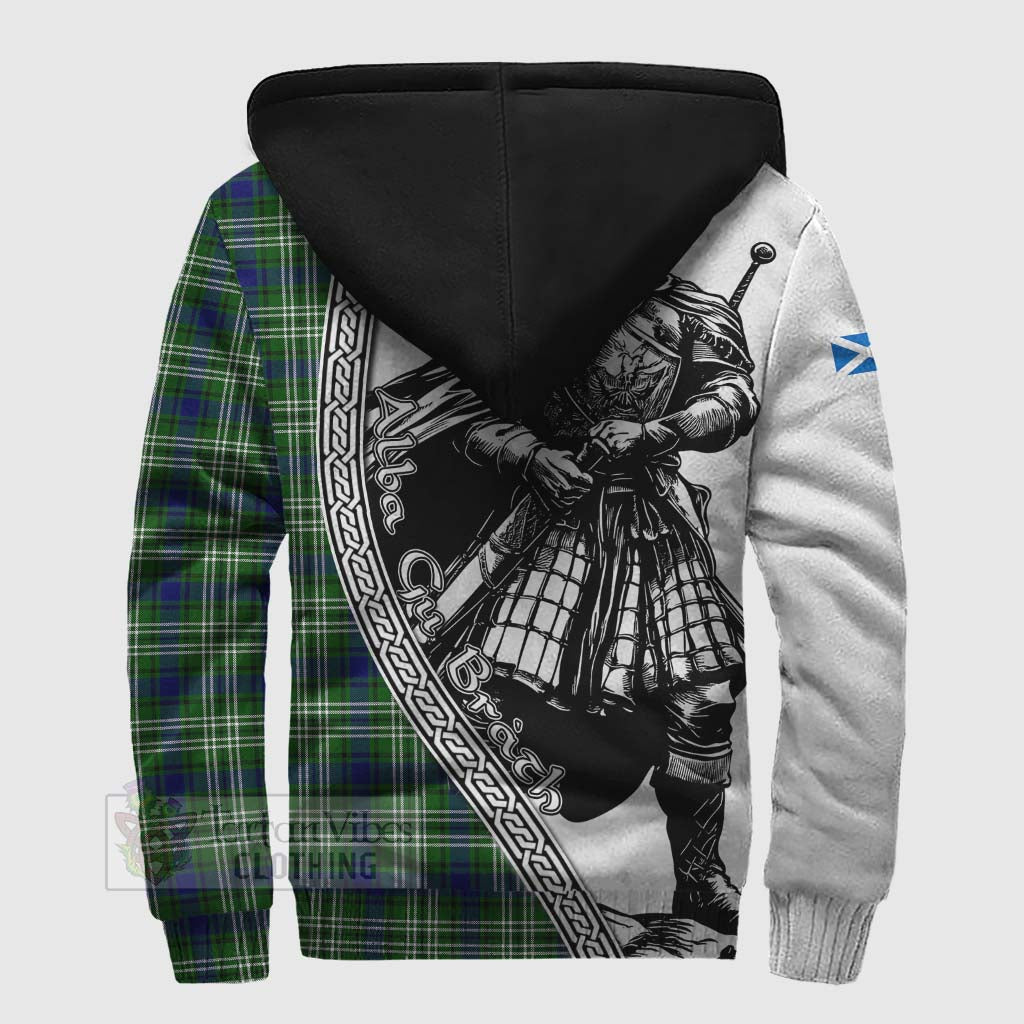 Tartan Vibes Clothing Learmonth Tartan Clan Crest Sherpa Hoodie with Highlander Warrior Celtic Style