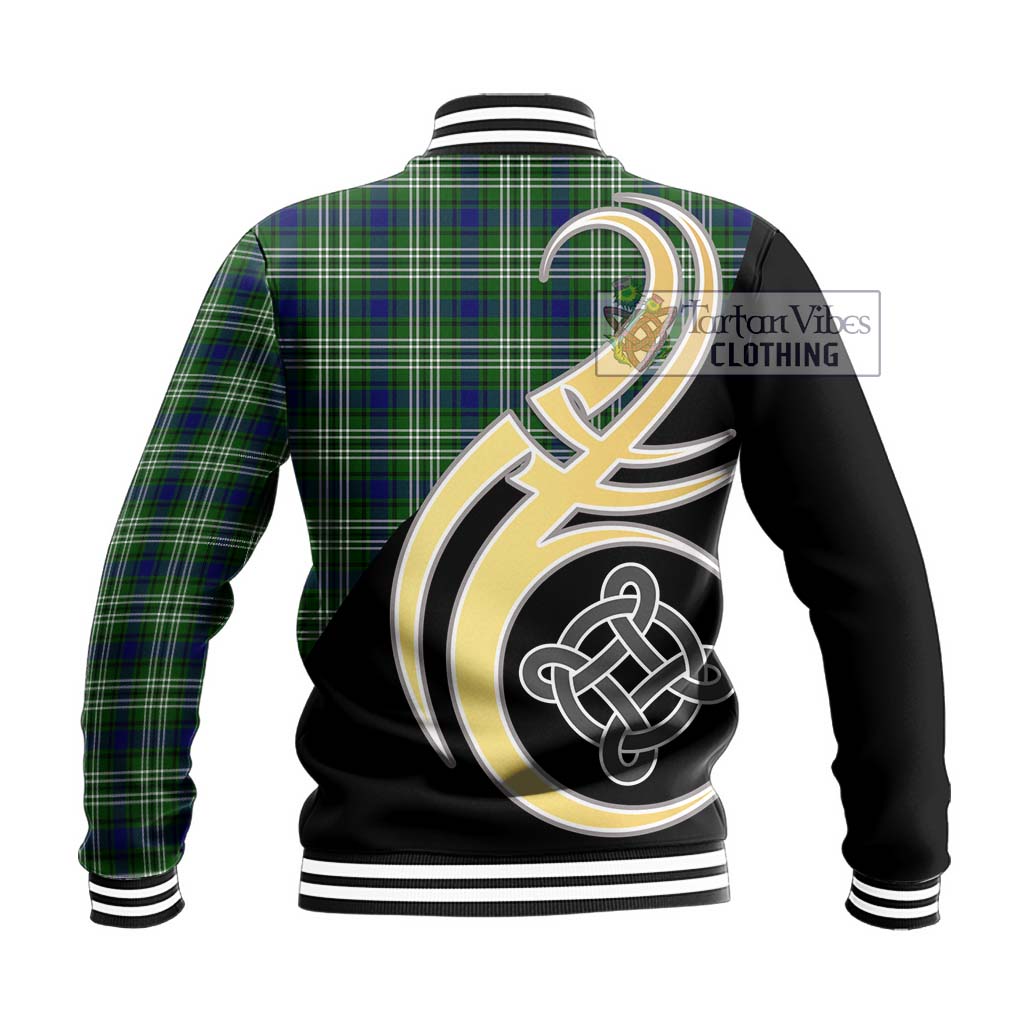 Learmonth Tartan Baseball Jacket with Family Crest and Celtic Symbol Style - Tartan Vibes Clothing