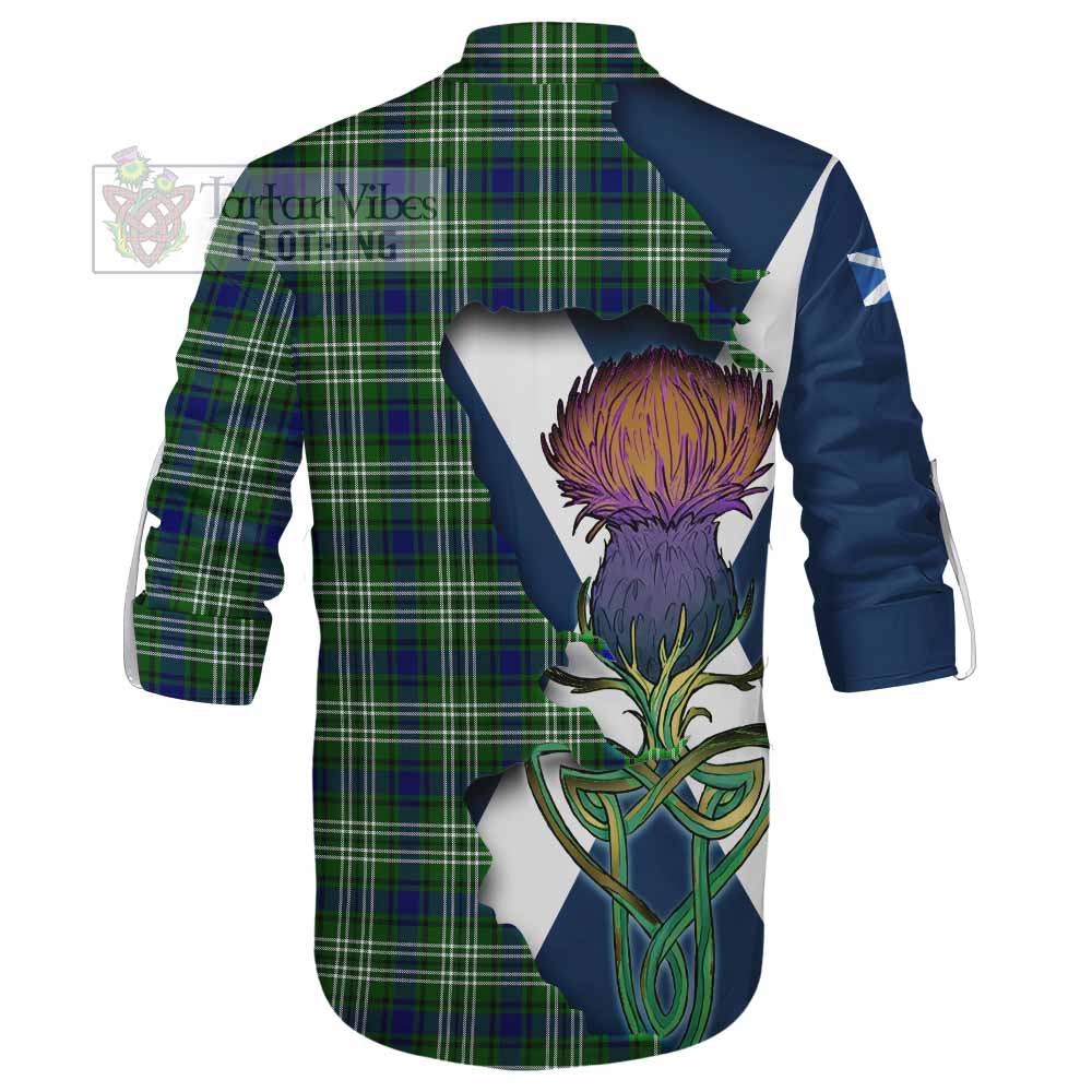 Tartan Vibes Clothing Learmonth Tartan Family Crest Ghillie Kilt Shirt Scottish Thistle Celtic Inspired