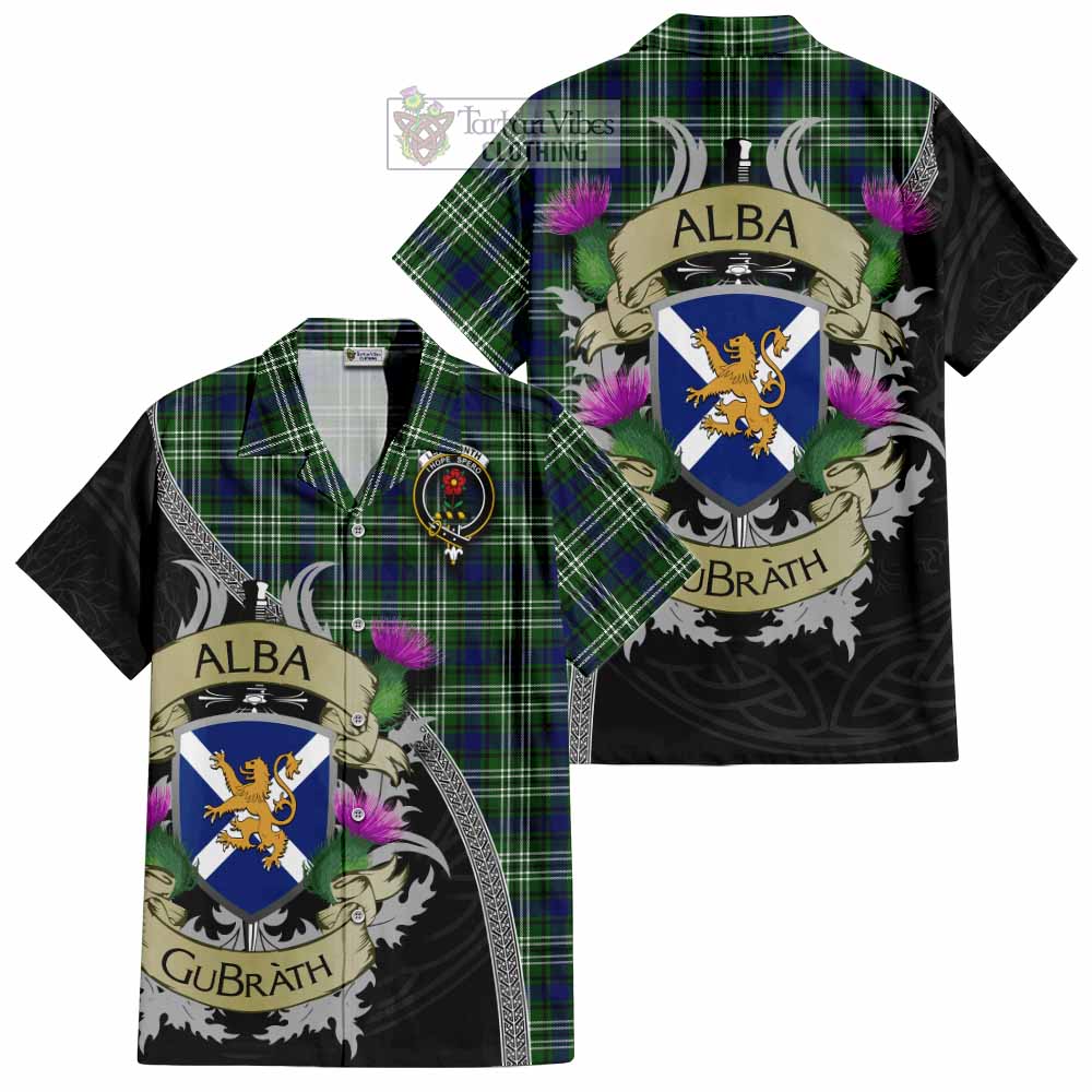 Tartan Vibes Clothing Learmonth Tartan Family Crest Short Sleeve Button Shirt Lion Rampant Royal Thistle Shield Celtic Inspired