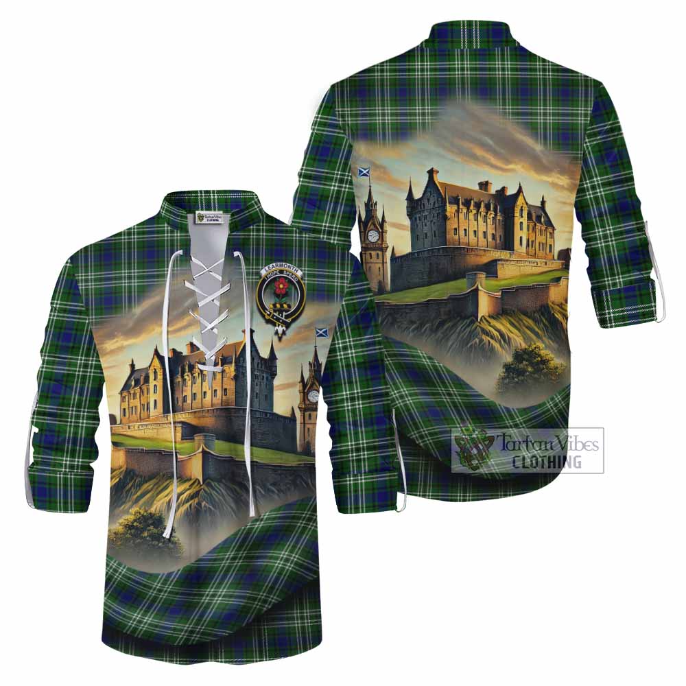 Tartan Vibes Clothing Learmonth Tartan Family Crest Ghillie Kilt Shirt with Scottish Ancient Castle Style