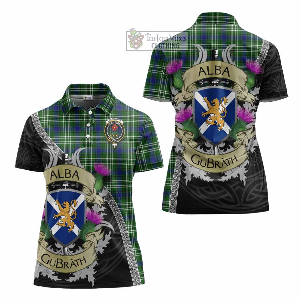 Tartan Vibes Clothing Learmonth Tartan Family Crest Women's Polo Shirt Lion Rampant Royal Thistle Shield Celtic Inspired