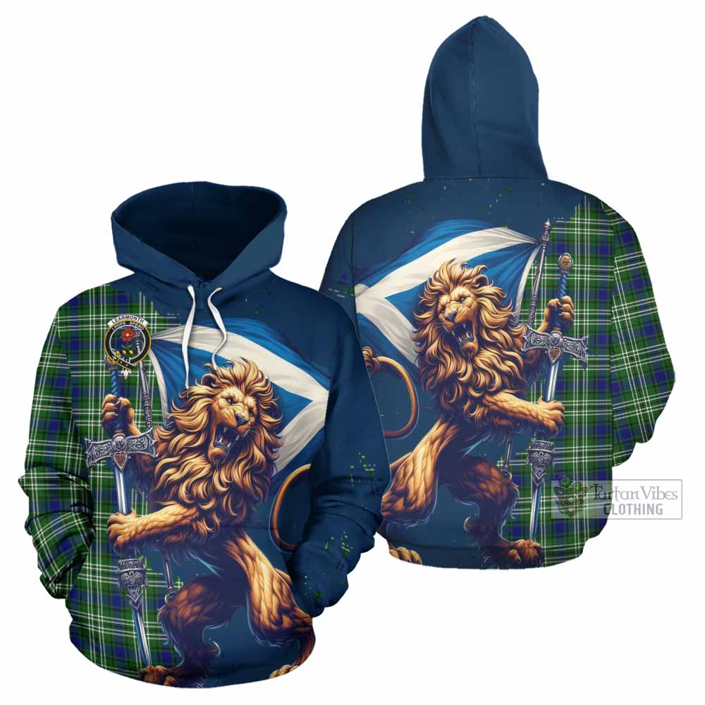 Learmonth Tartan Family Crest Hoodie with Scottish Majestic Lion