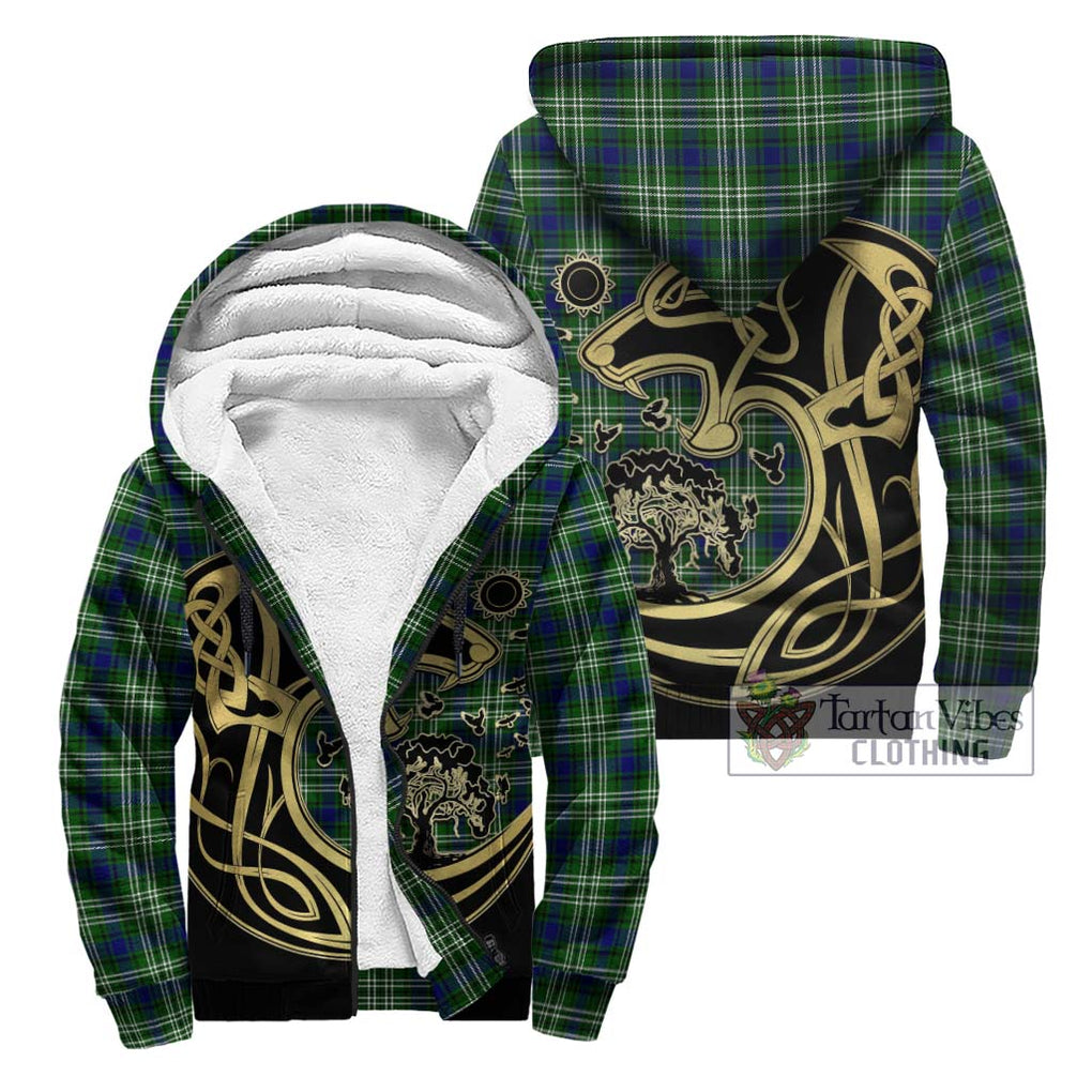 Learmonth Tartan Sherpa Hoodie with Family Crest Celtic Wolf Style Unisex - Tartan Vibes Clothing