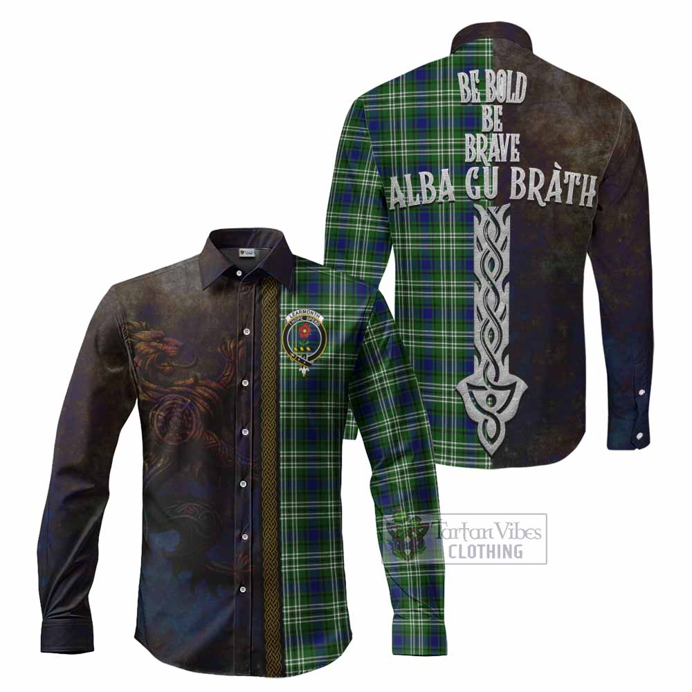 Tartan Vibes Clothing Learmonth Tartan Family Crest Long Sleeve Button Shirt Alba Gu Brath Be Brave Lion Ancient Style