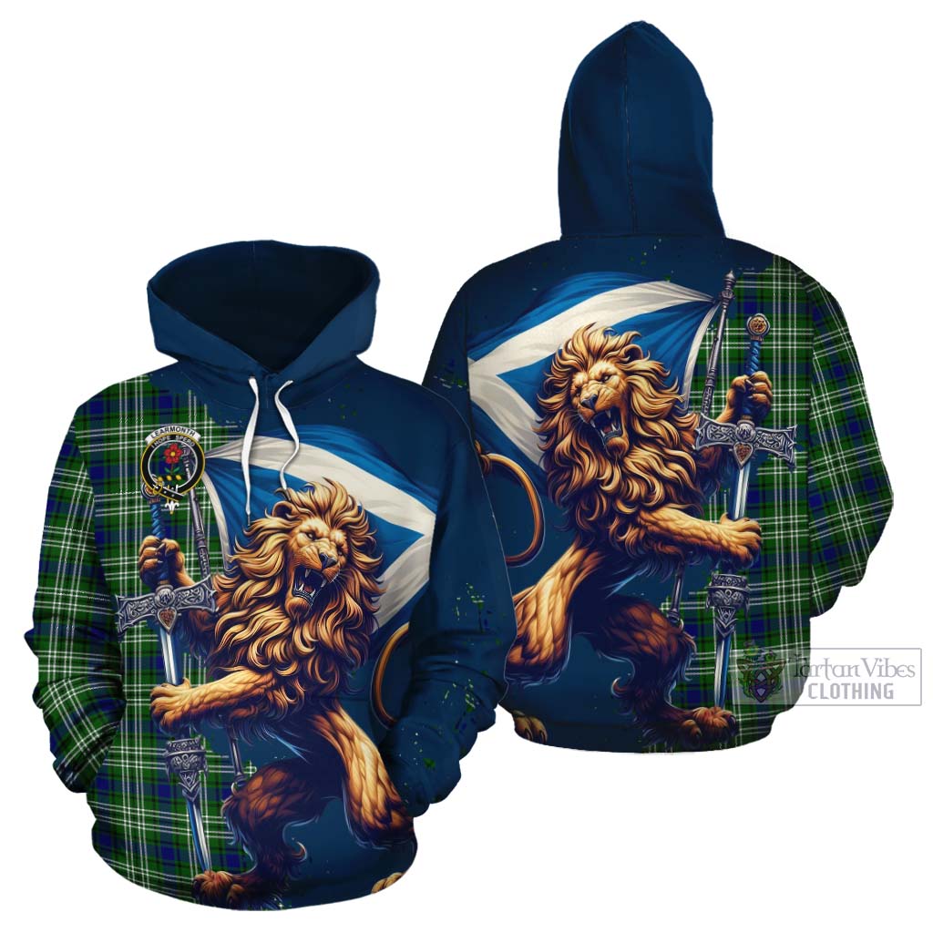 Tartan Vibes Clothing Learmonth Tartan Family Crest Cotton Hoodie with Scottish Majestic Lion
