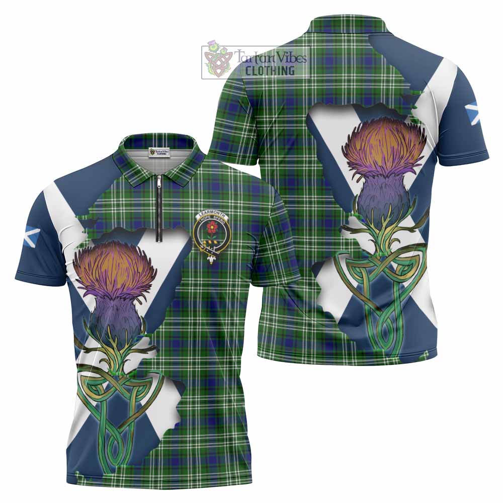 Tartan Vibes Clothing Learmonth Tartan Family Crest Zipper Polo Shirt Scottish Thistle Celtic Inspired