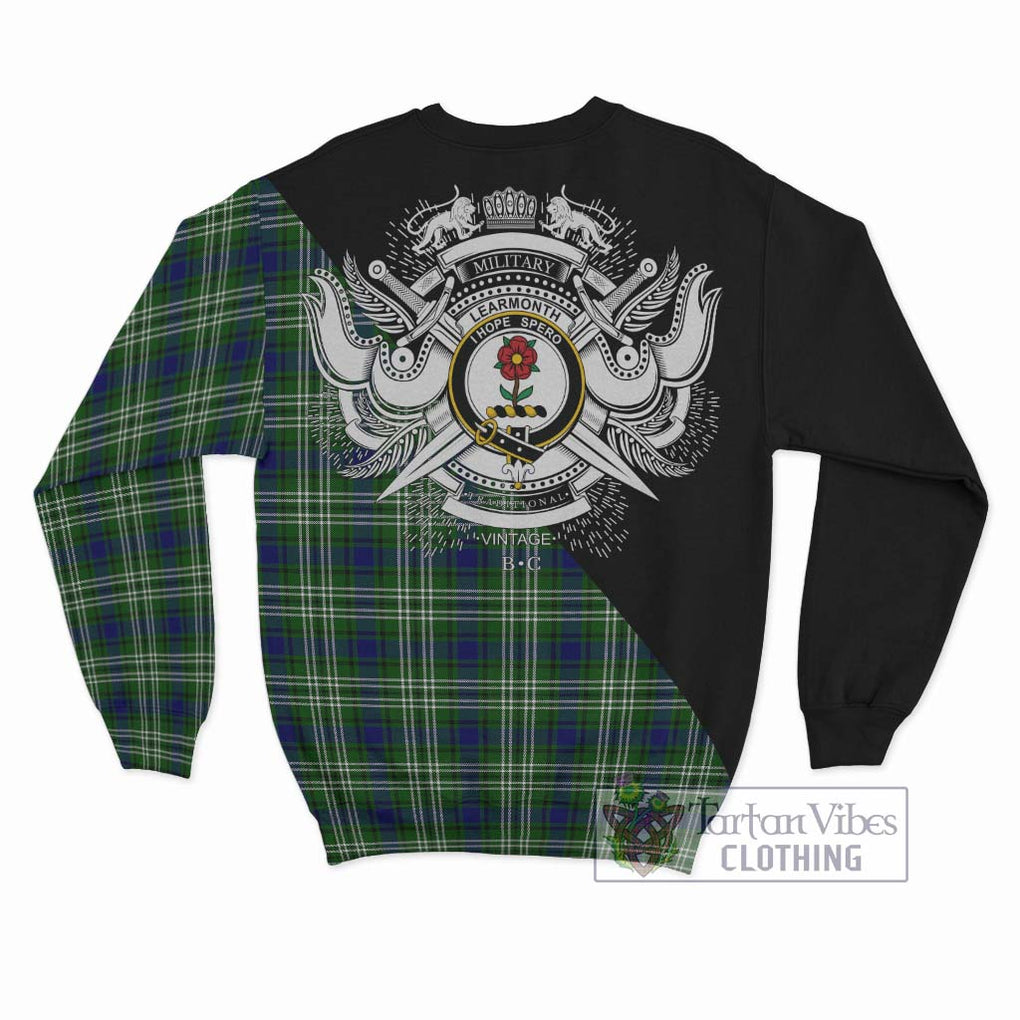 Learmonth Tartan Sweatshirt with Family Crest and Military Logo Style - Tartanvibesclothing Shop