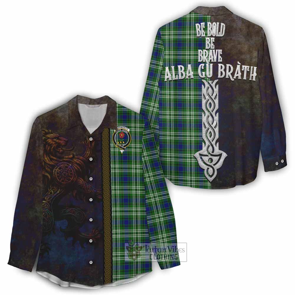 Tartan Vibes Clothing Learmonth Tartan Family Crest Women's Casual Shirt Alba Gu Brath Be Brave Lion Ancient Style