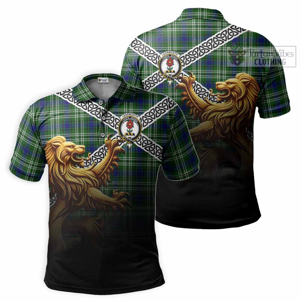 Tartan Vibes Clothing Learmonth Crest Tartan Polo Shirt with Golden Lion Emblem Celtic Style