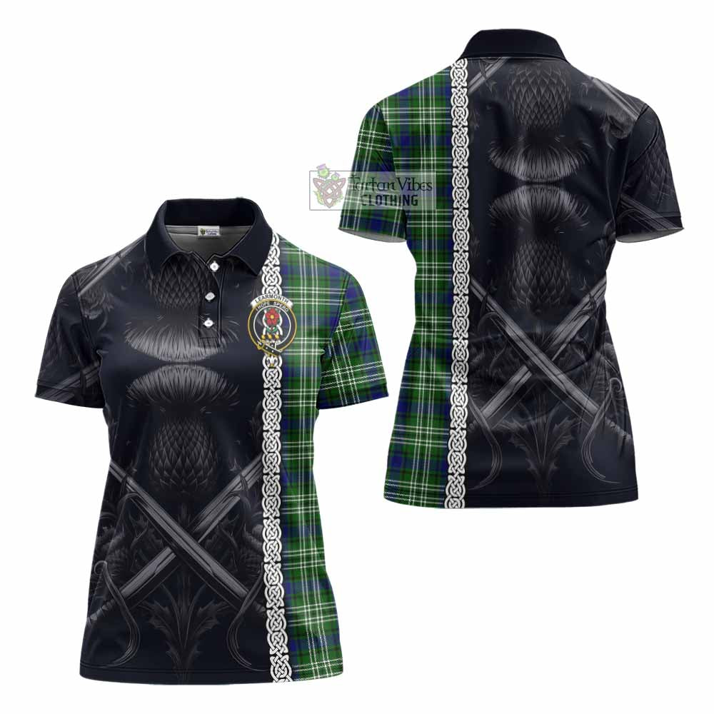 Tartan Vibes Clothing Learmonth Tartan Women's Polo Shirt with Family Crest Cross Sword Thistle Celtic Vibes