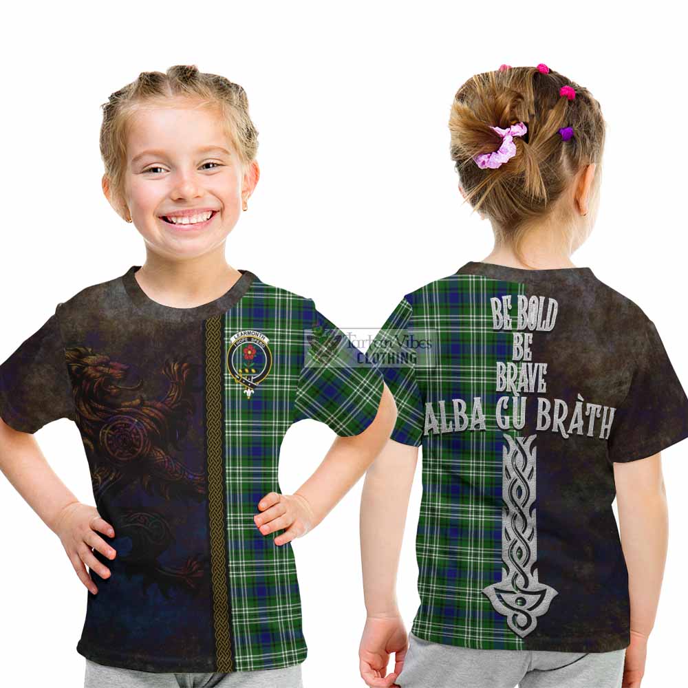 Learmonth Tartan Family Crest Kid T-Shirt Alba Gu Brath Be Brave Lion Ancient Style - Tartan Vibes Clothing