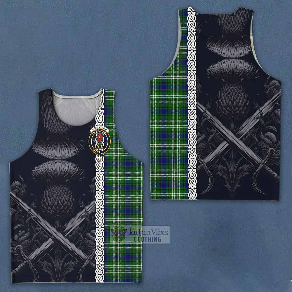 Tartan Vibes Clothing Learmonth Tartan Men's Tank Top with Family Crest Cross Sword Thistle Celtic Vibes
