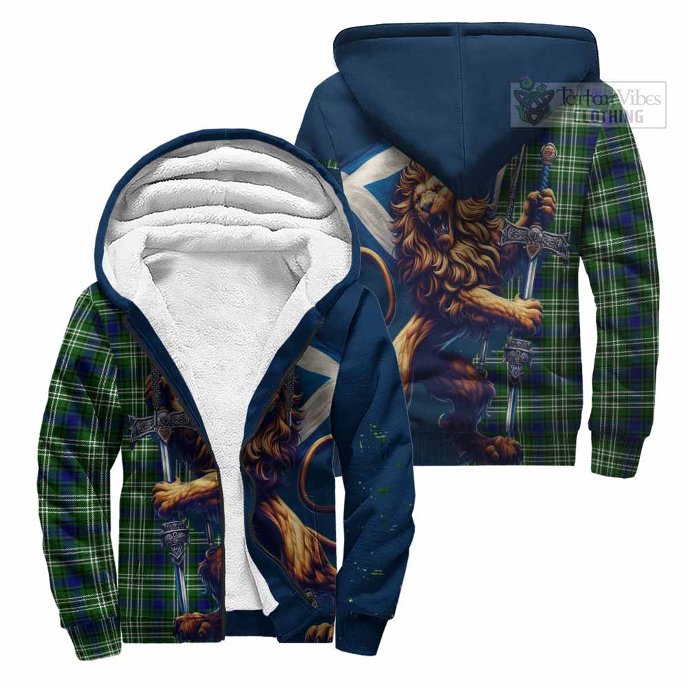 Tartan Vibes Clothing Learmonth Tartan Family Crest Sherpa Hoodie with Scottish Majestic Lion
