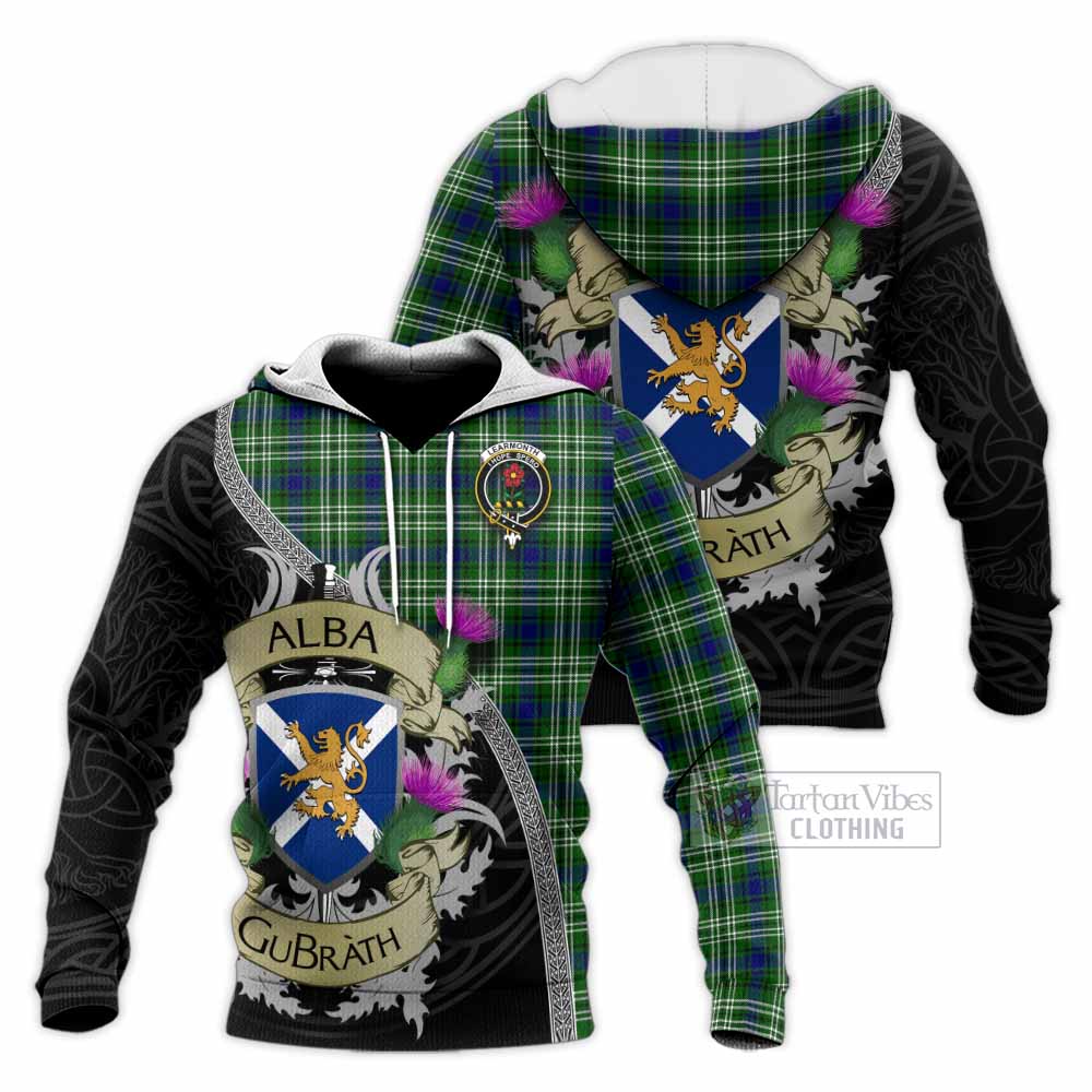 Tartan Vibes Clothing Learmonth Tartan Family Crest Knitted Hoodie Lion Rampant Royal Thistle Shield Celtic Inspired
