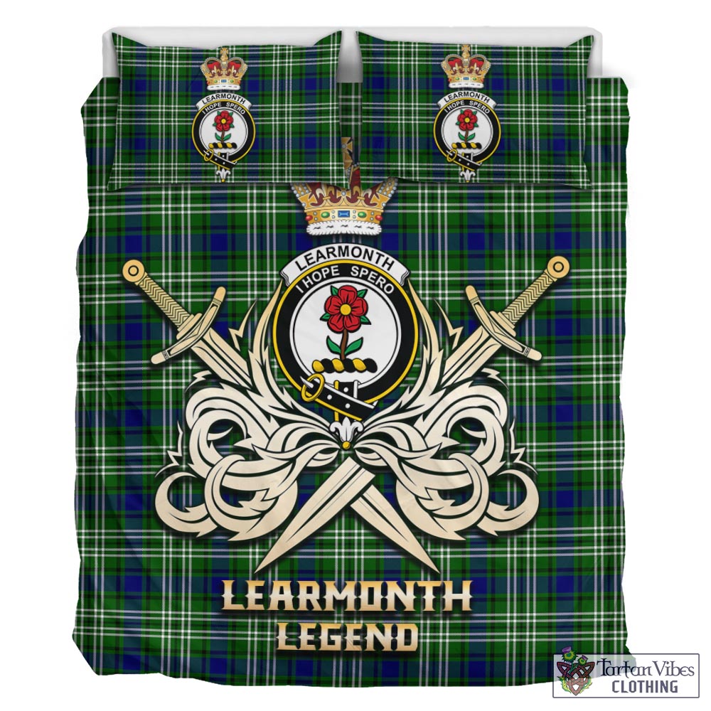 Tartan Vibes Clothing Learmonth Tartan Bedding Set with Clan Crest and the Golden Sword of Courageous Legacy