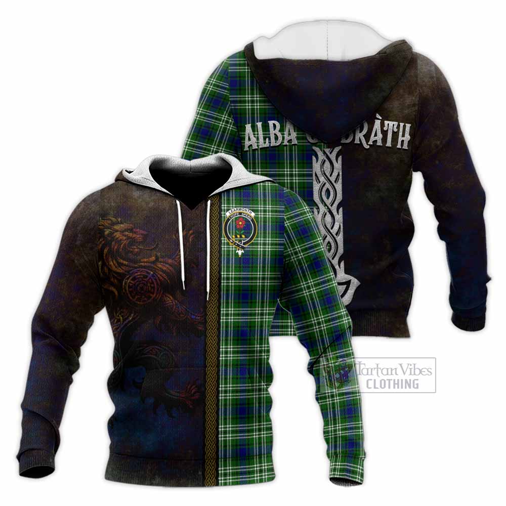 Tartan Vibes Clothing Learmonth Tartan Family Crest Knitted Hoodie Alba Gu Brath Be Brave Lion Ancient Style