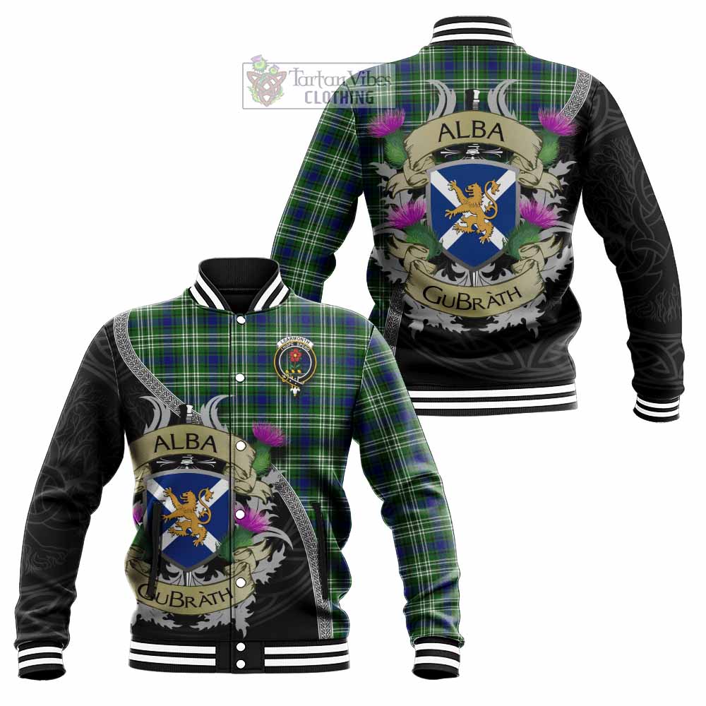 Tartan Vibes Clothing Learmonth Tartan Family Crest Baseball Jacket Lion Rampant Royal Thistle Shield Celtic Inspired