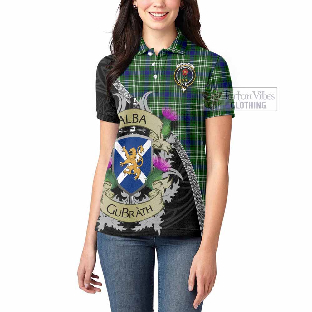 Tartan Vibes Clothing Learmonth Tartan Family Crest Women's Polo Shirt Lion Rampant Royal Thistle Shield Celtic Inspired