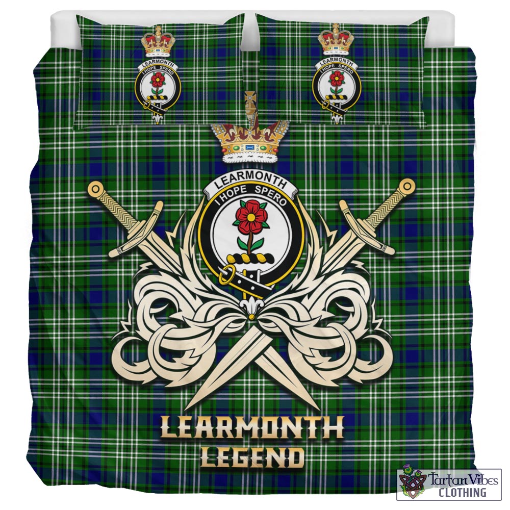 Tartan Vibes Clothing Learmonth Tartan Bedding Set with Clan Crest and the Golden Sword of Courageous Legacy