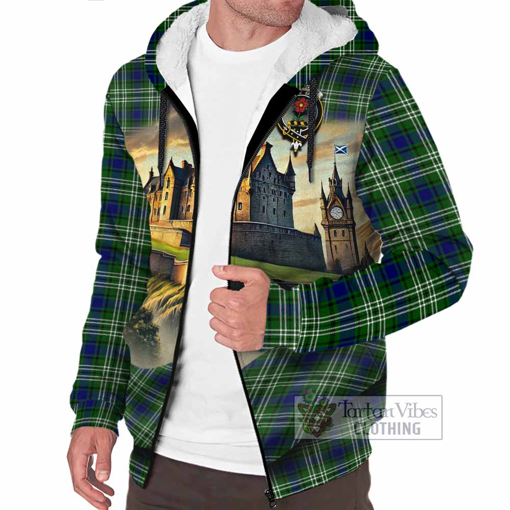 Tartan Vibes Clothing Learmonth Tartan Family Crest Sherpa Hoodie with Scottish Ancient Castle Style