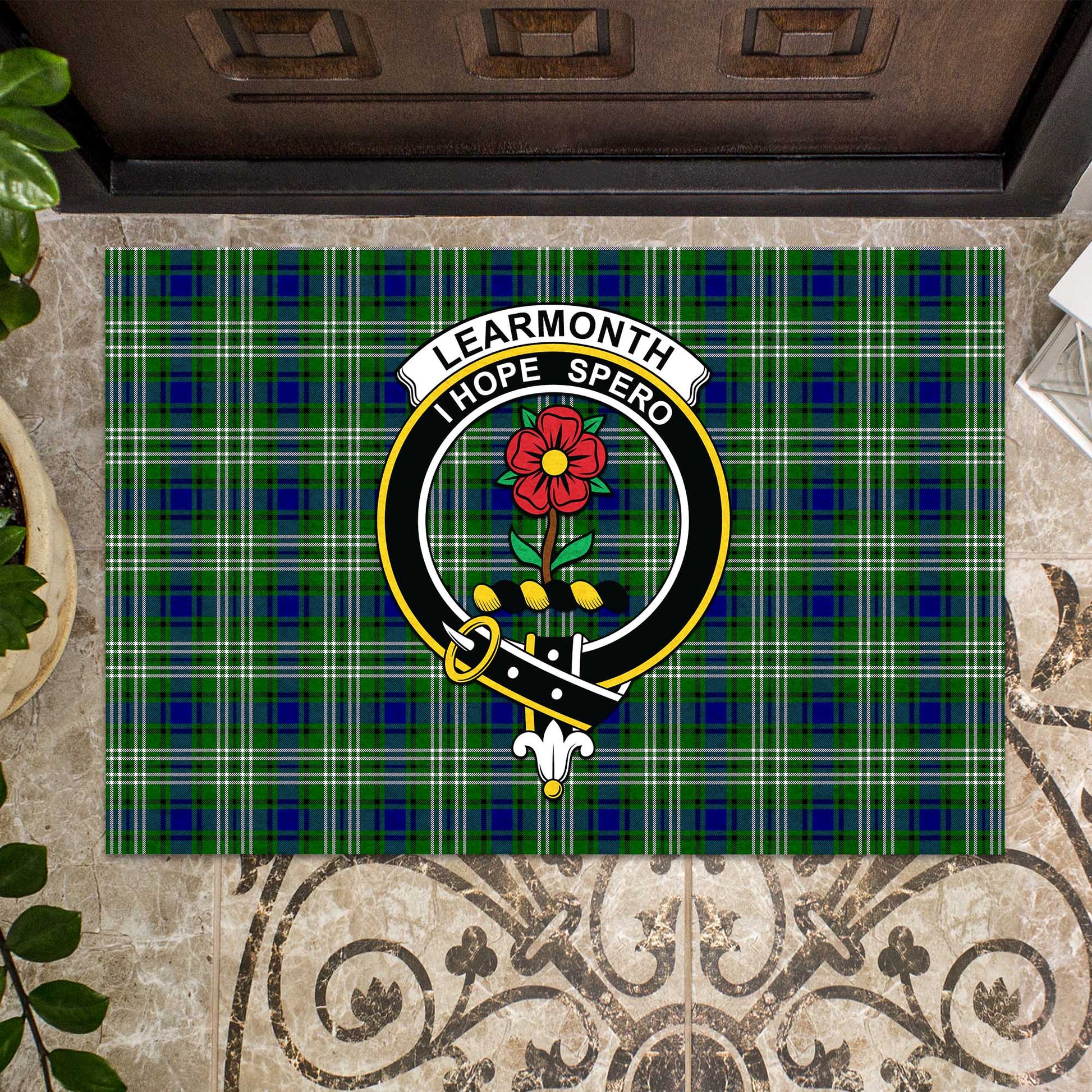 Learmonth Tartan Door Mat with Family Crest - Tartanvibesclothing