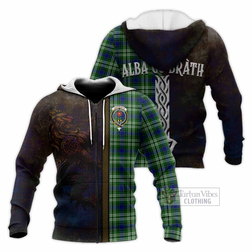 Tartan Vibes Clothing Learmonth Tartan Family Crest Knitted Hoodie Alba Gu Brath Be Brave Lion Ancient Style