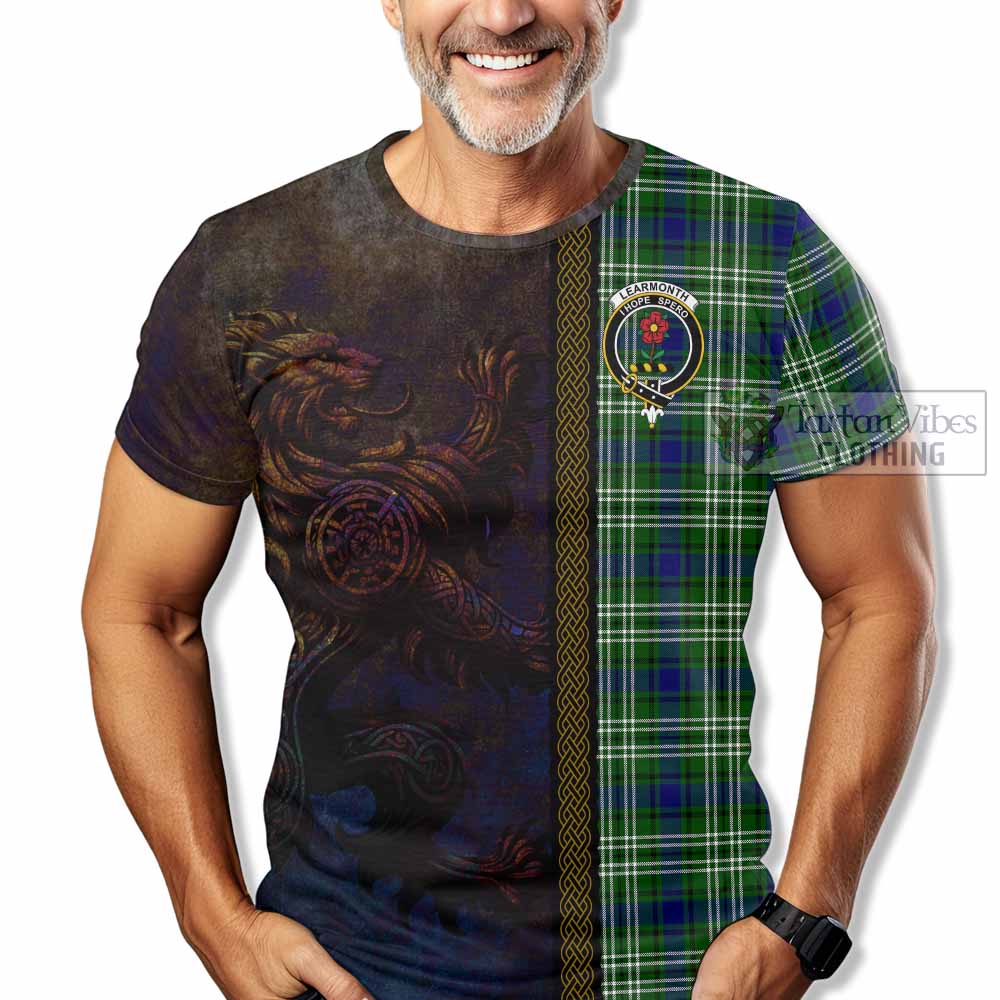 Tartan Vibes Clothing Learmonth Tartan Family Crest T-Shirt Alba Gu Brath Be Brave Lion Ancient Style
