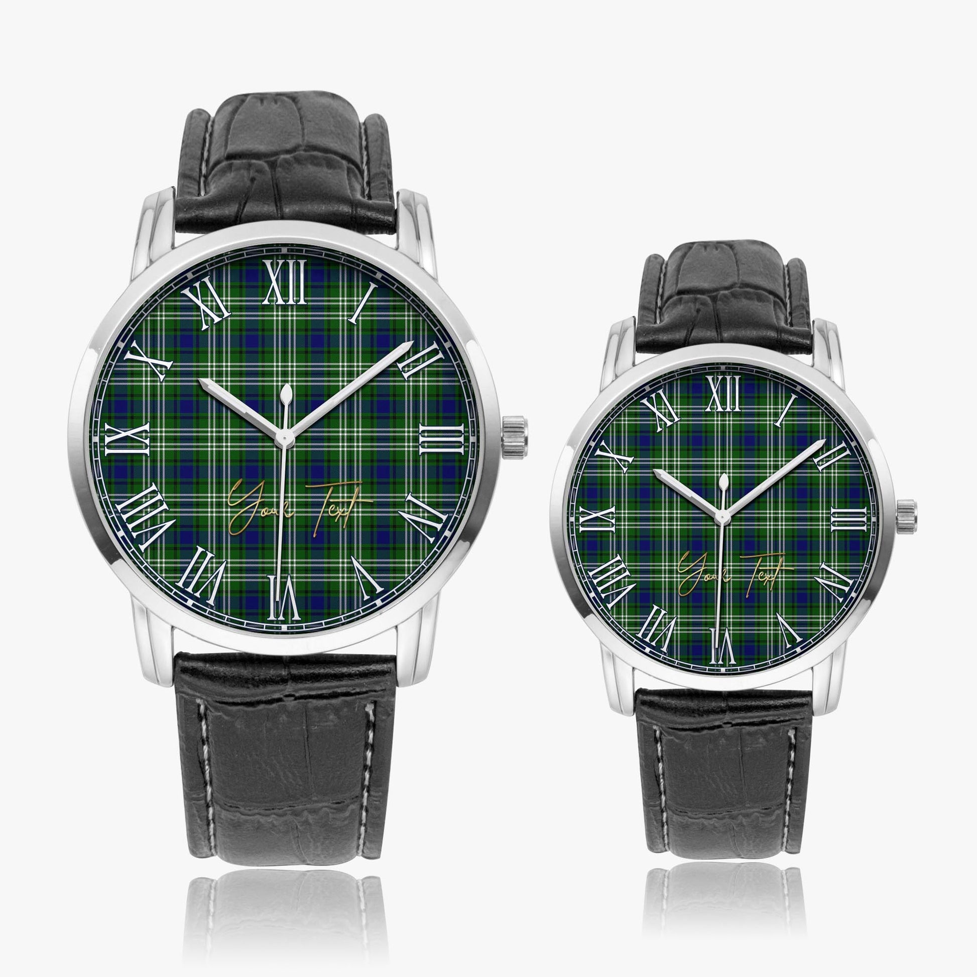 Learmonth Tartan Personalized Your Text Leather Trap Quartz Watch Wide Type Silver Case With Black Leather Strap - Tartanvibesclothing