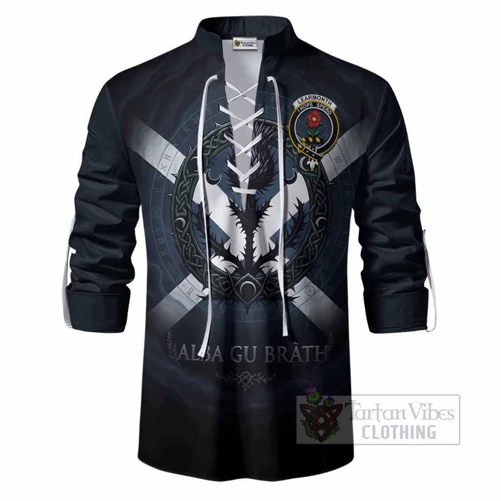 Learmonth Clan Crest Ghillie Shirt with Celtic Knot Thistle and Saltire