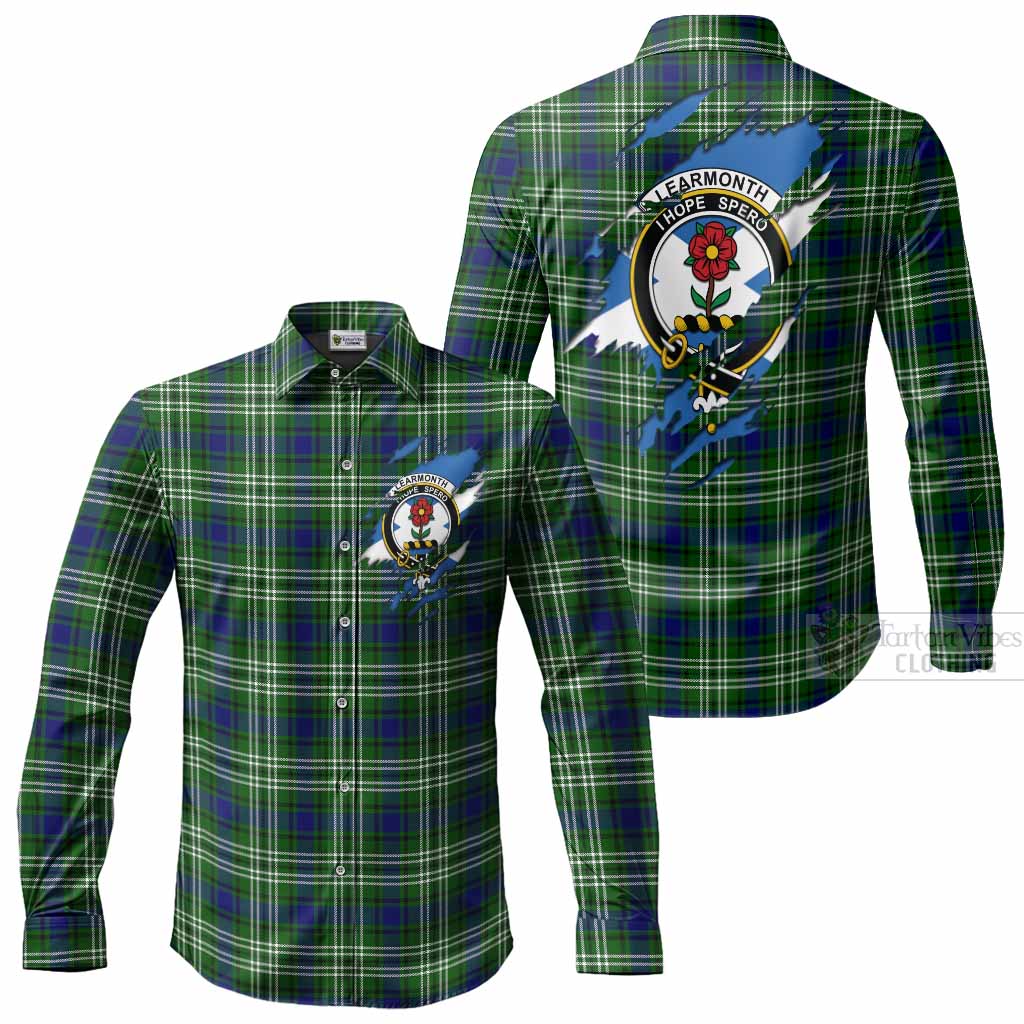 Learmonth Clan Crest In Me Tartan Long Sleeve Button Shirts Scotland Flag Style
